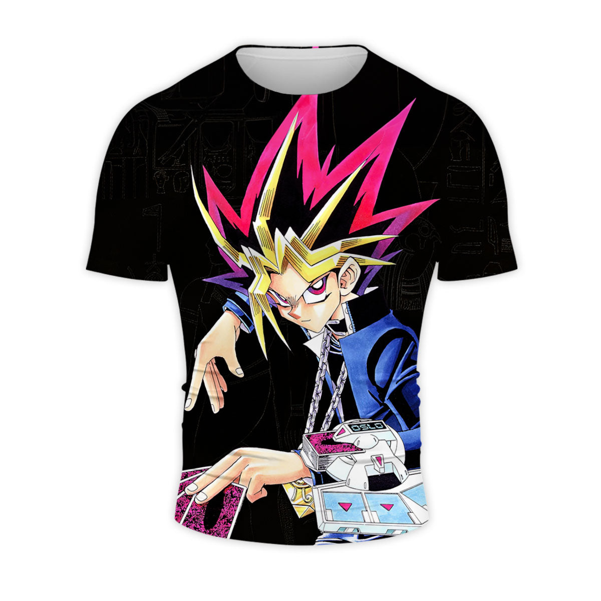 Yugioh Yugi Muto Holding Blue Card During Duel Anime Apparel