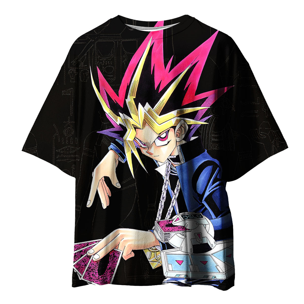 Yugioh Yugi Muto Holding Blue Card During Duel Anime Apparel