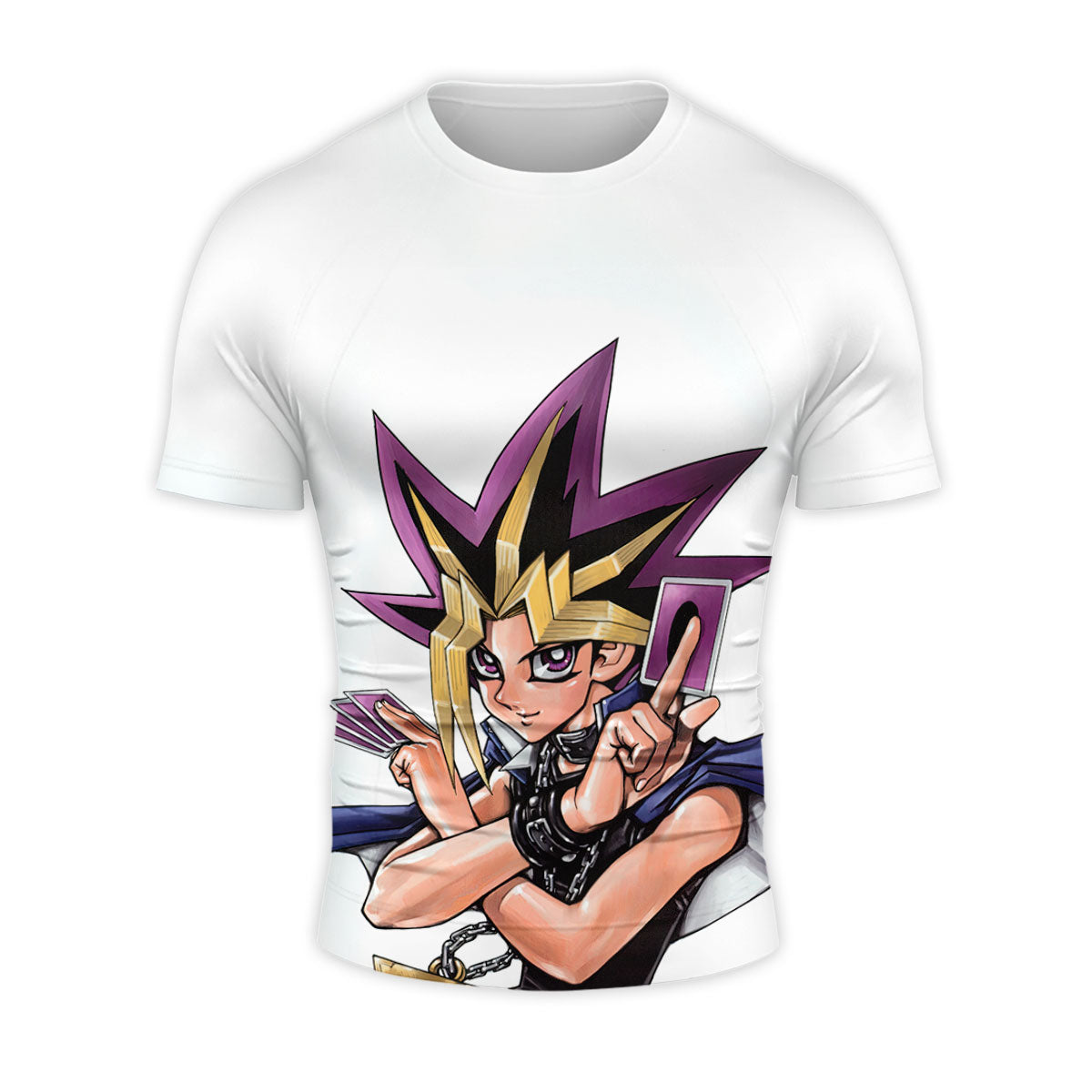 Yugioh Yugi Muto Holding Purple Card Anime Apparel