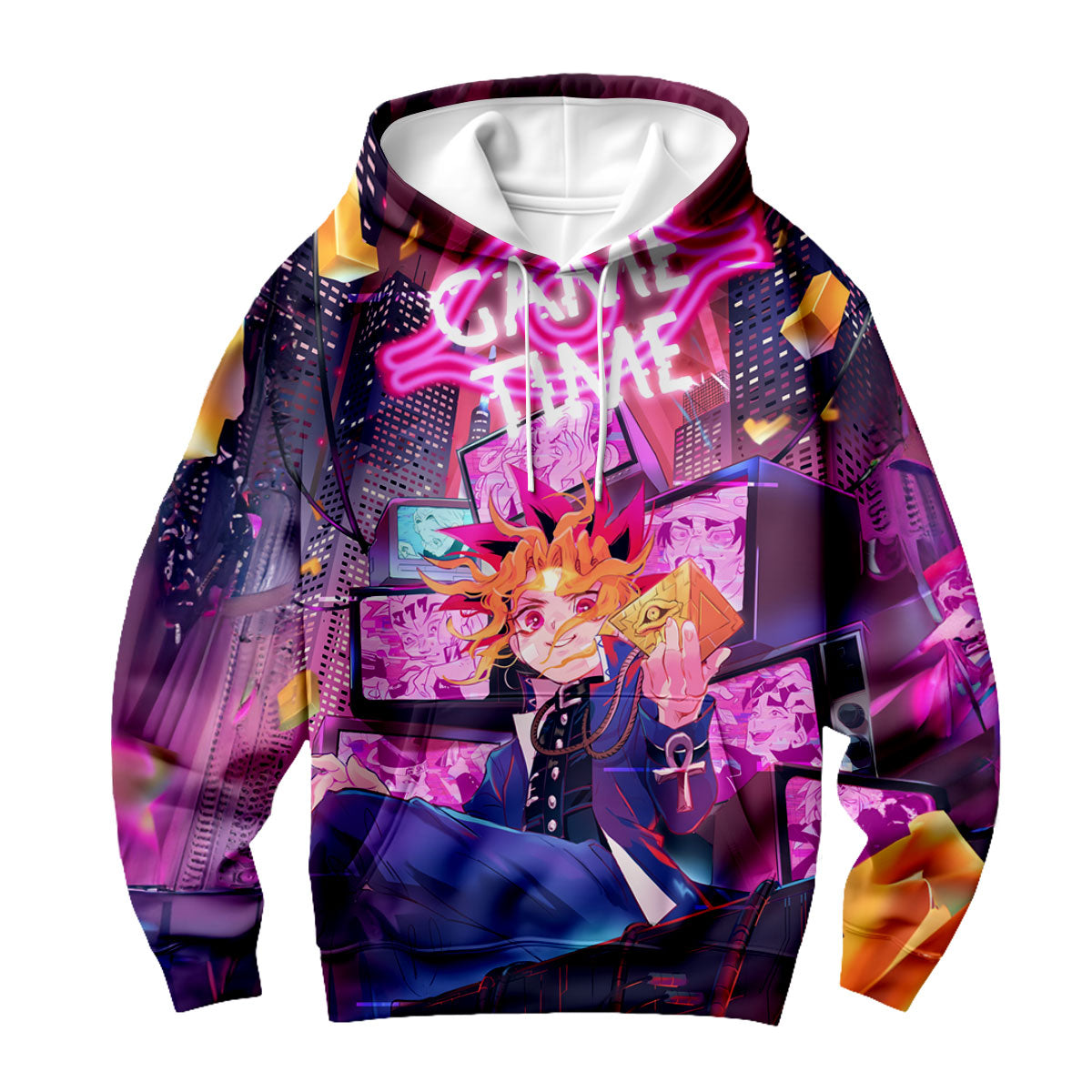 Yugioh Yugi Muto Sitting Inside Pink Television Anime Apparel
